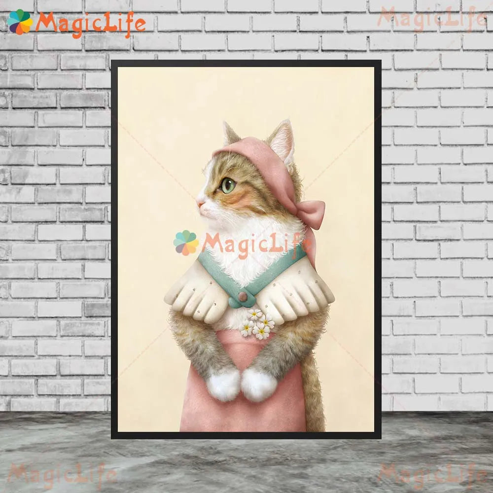 Cute Pet Cat Animals Posters Wall Art Canvas Painting Cartoon Illustration Wall Pictures For Living Room Nordic Poster Unframed