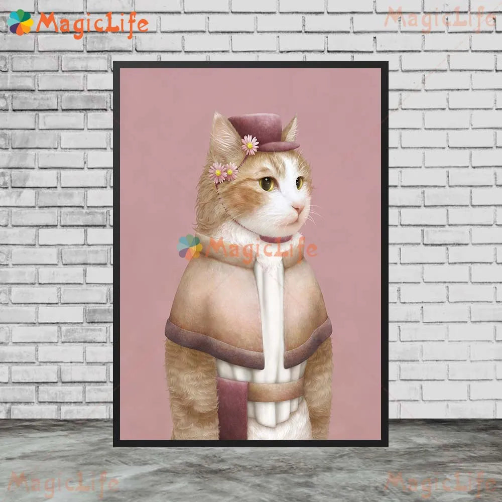 Cute Pet Cat Animals Posters Wall Art Canvas Painting Cartoon Illustration Wall Pictures For Living Room Nordic Poster Unframed