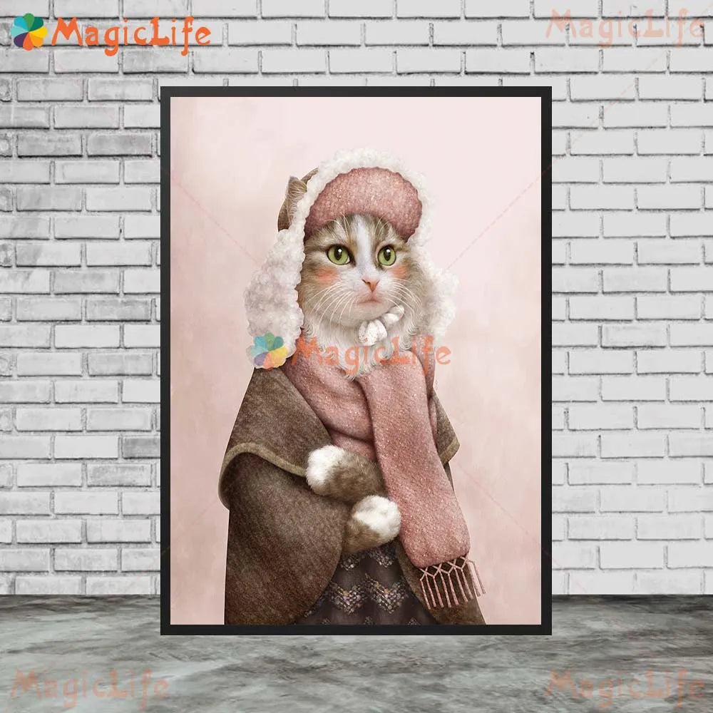 Cute Pet Cat Animals Posters Wall Art Canvas Painting Cartoon Illustration Wall Pictures For Living Room Nordic Poster Unframed