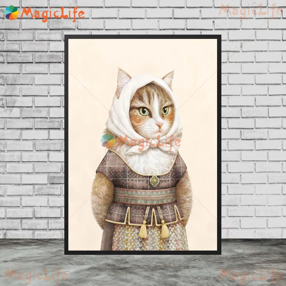Cute Pet Cat Animals Posters Wall Art Canvas Painting Cartoon Illustration Wall Pictures For Living Room Nordic Poster Unframed