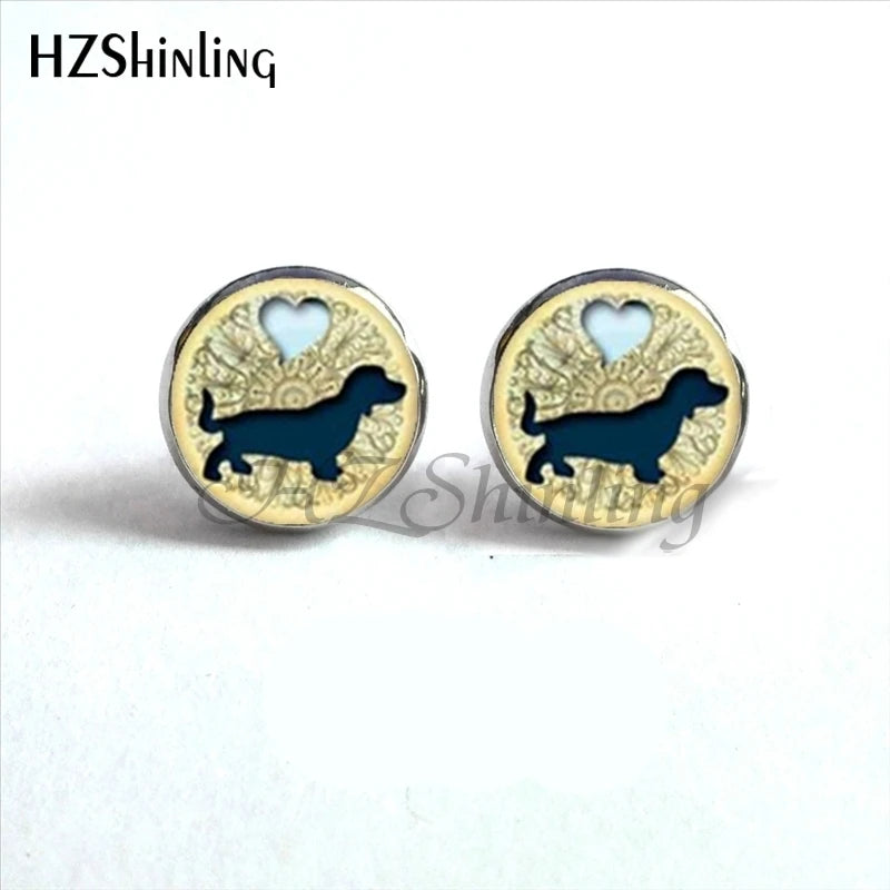NES-0069  Dog Lovers Earrings Paw Print with Dog Earrings  Lover Jewelry Glass Cabochon Earrings Handmade HZ4