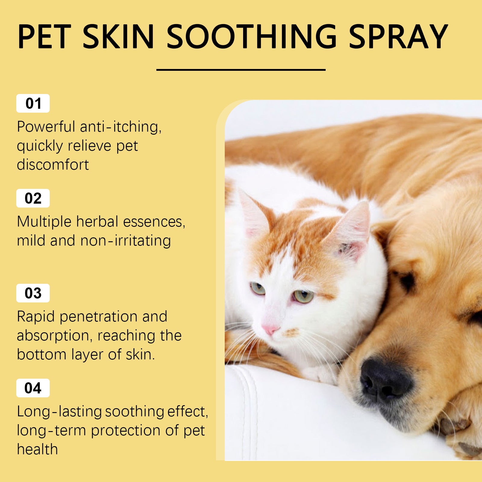 Pet Skin Care Spray Relief for Dogs/Cats, Treats  Flea Lice Skin Scratching and Licking, Portable Pet Wound Spray