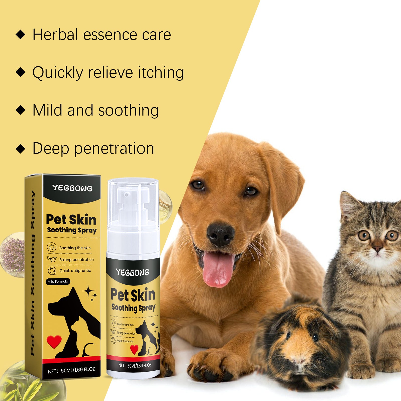 Pet Skin Care Spray Relief for Dogs/Cats, Treats  Flea Lice Skin Scratching and Licking, Portable Pet Wound Spray