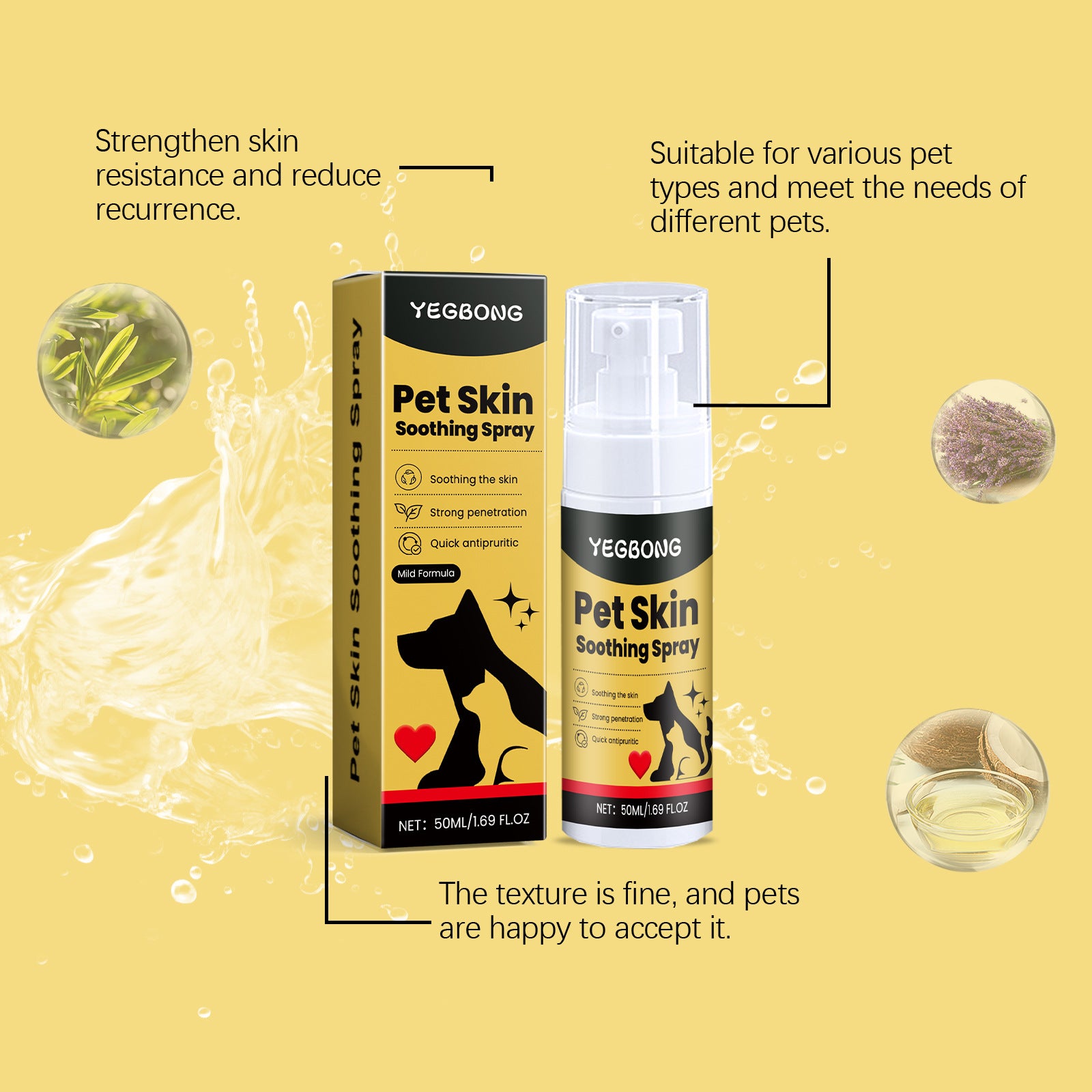 Pet Skin Care Spray Relief for Dogs/Cats, Treats  Flea Lice Skin Scratching and Licking, Portable Pet Wound Spray