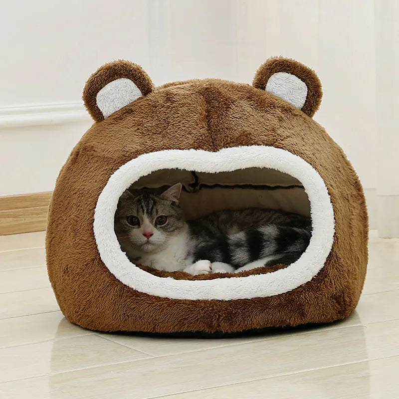 Warm Indoor Cat Kitten small dog Pet House - Funny, Plush Lounger - Cave Bed