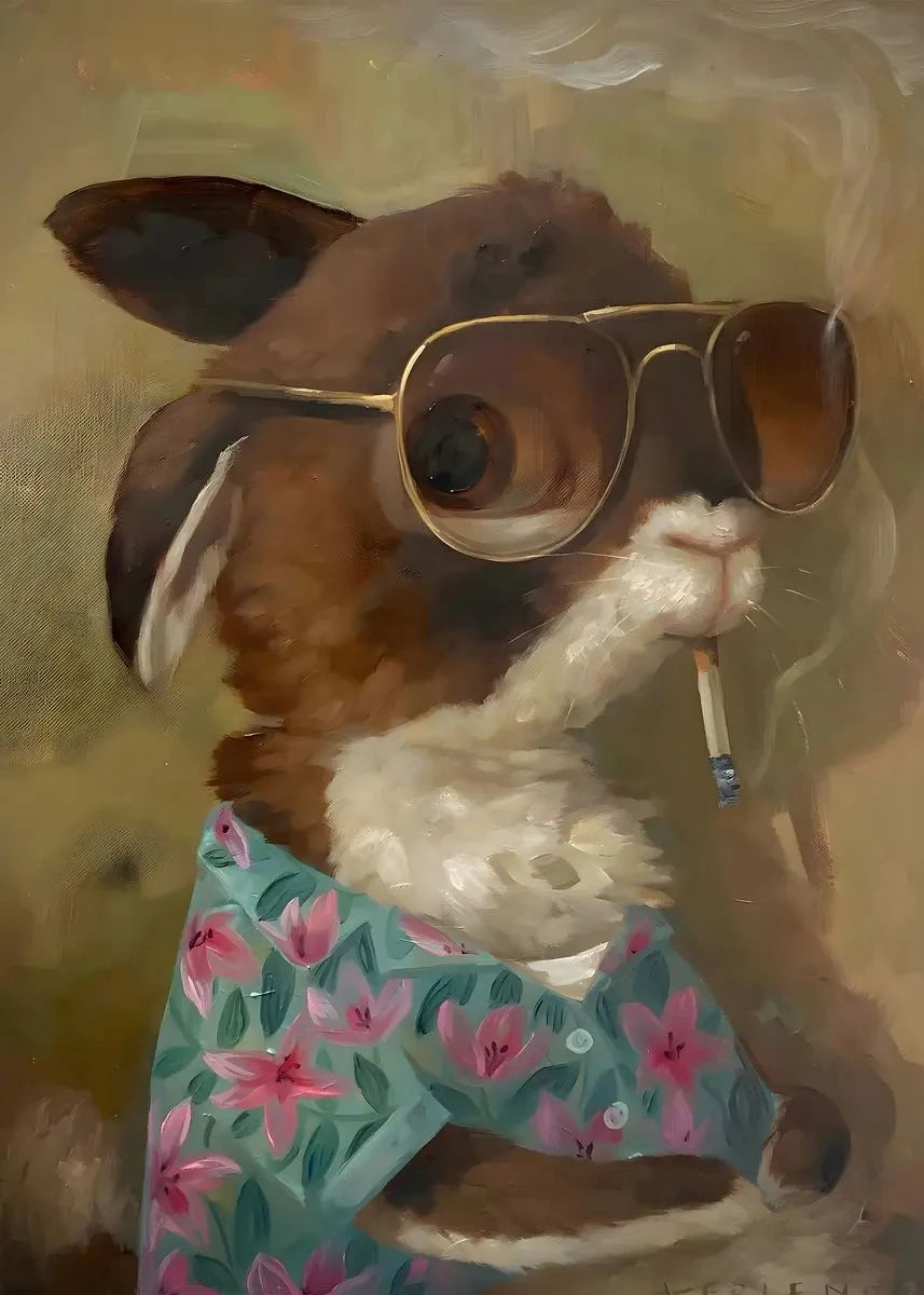 Funny Animals Personify Poster Print Cat Dog Rabbit Hamster Eat Something Canvas Painting Wall Art for Living Room Home Decor