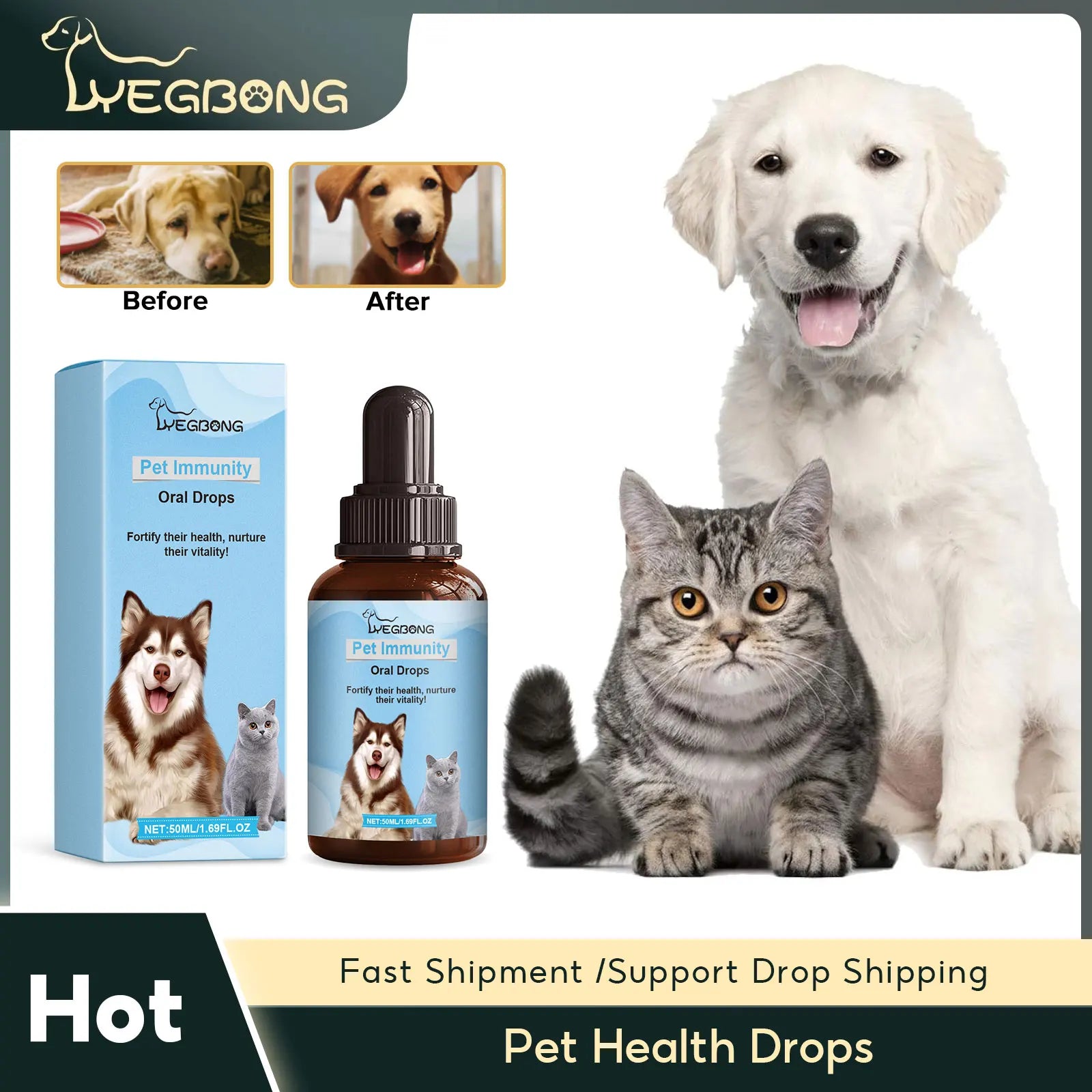 Pet Health Drops for Cats and Dogs, Provides Balanced Nutrition, Enhance Puppy/Kitten Disease Immunity,Multi Vitamin Pet Health Supplements