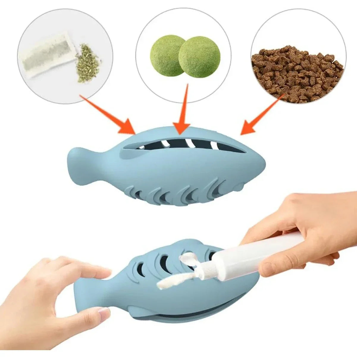 Interactive Cat Toy for Indoor Food Dispensing Feeder of Blue Treat & Catnip