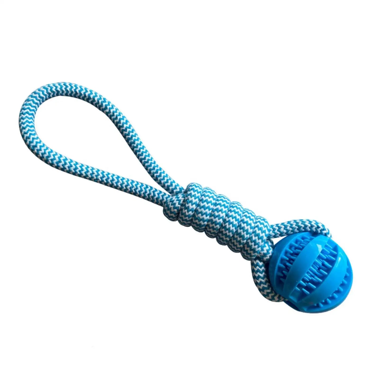 Dog Ball with Rope handle interactive toy with "leaking" treets to help clean teeth