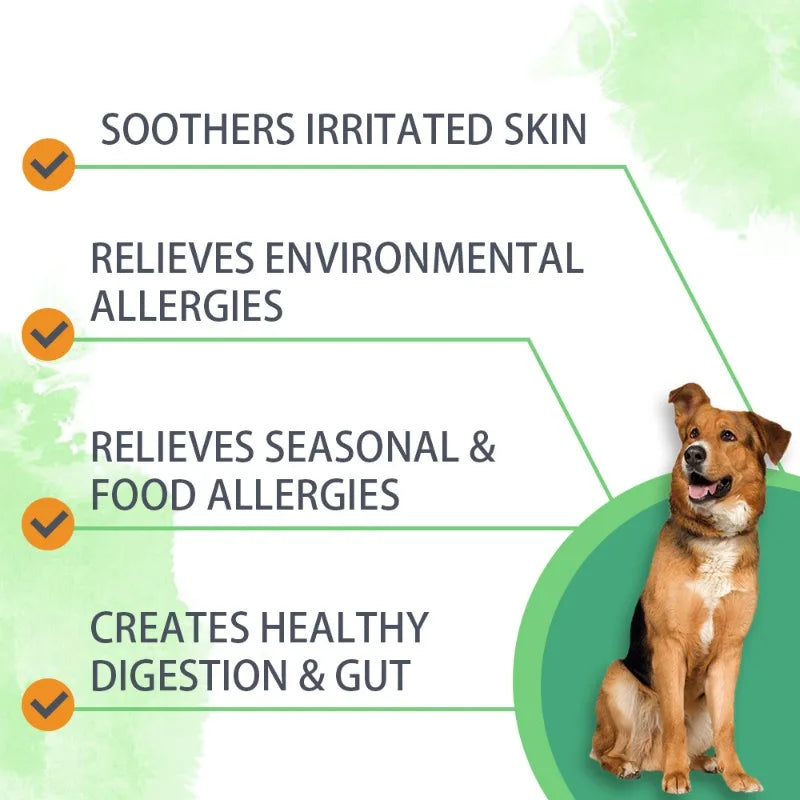 Anti-allergy & Immune Support Powder for dogs, Contains Omega-3 Fish Oil, Probiotics, Quercetin for itching relief and seasonal allergies