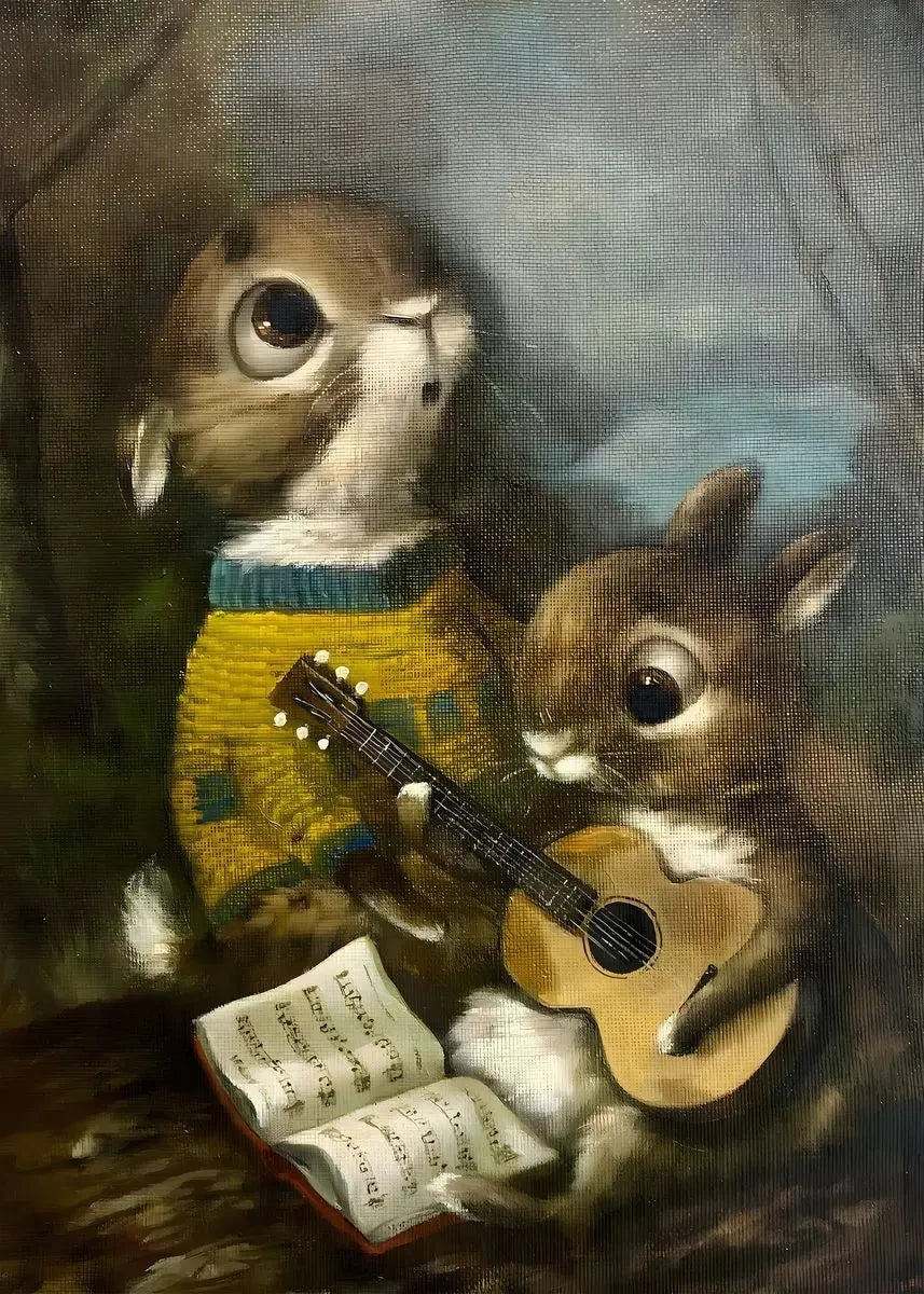 Funny Animals Personify Poster Print Cat Dog Rabbit Hamster Eat Something Canvas Painting Wall Art for Living Room Home Decor