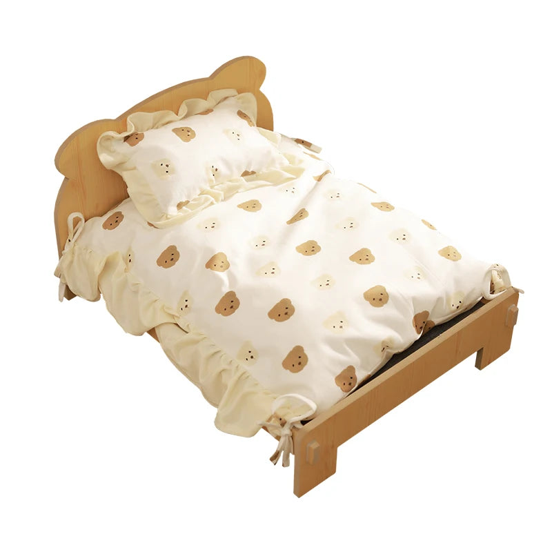 Wooden Cat or Dog Bed With Teddy Bear Pattern - Indoor Pet Furniture - Floor To Ceiling Bed(20*11inch)Comfortable Durable