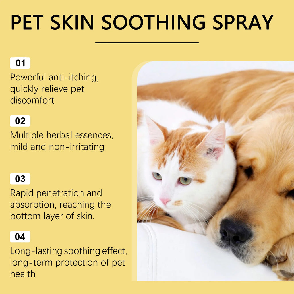 Pet Skin Care Spray Relief for Dogs/Cats, Treats  Flea Lice Skin Scratching and Licking, Portable Pet Wound Spray