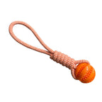 Dog Ball with Rope handle interactive toy with "leaking" treets to help clean teeth