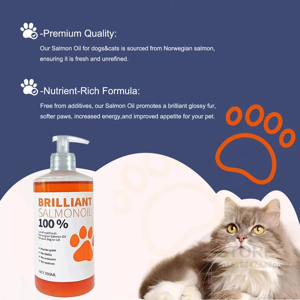8 fl oz 200ML SALMON OIL for Pets (Dog and Cats),  Natural No Chemical Treatment, 21 Omega Fatty Acids, Nutritional Supplements