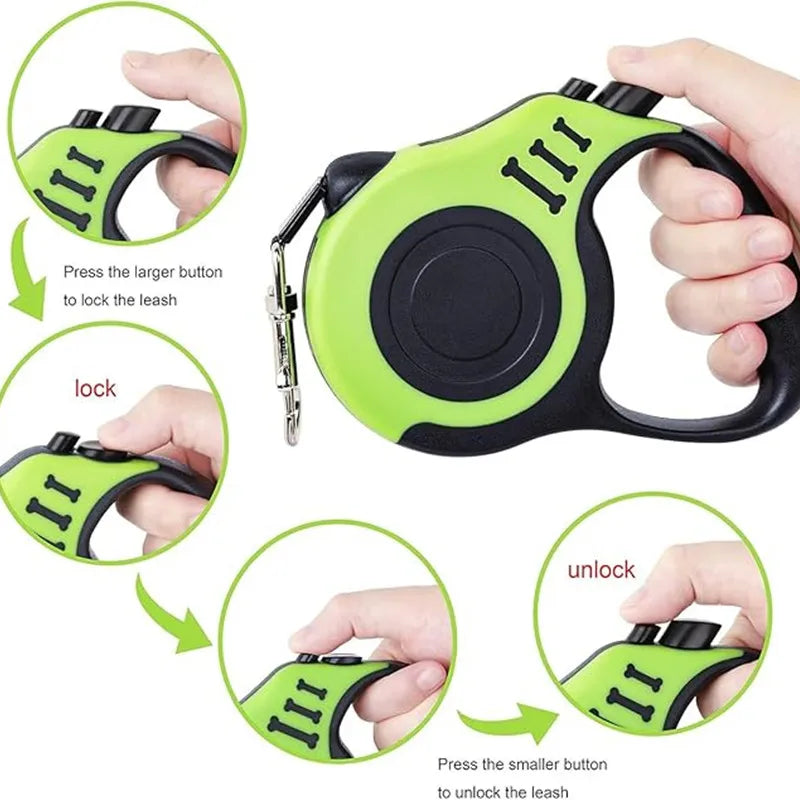 Retractable Nylon Dog Leash, 3m/5m Suitable For Small & Medium Dogs With One-Button Brake & Lock