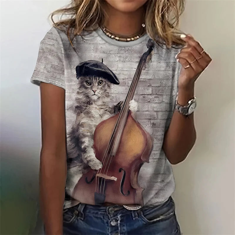 3D Printed Artistic Cat TShirt for Women  Plus Size Casual Short Sleeves Loose T Shirts ONeck Tops Funny Animal Pet Pattern Tees