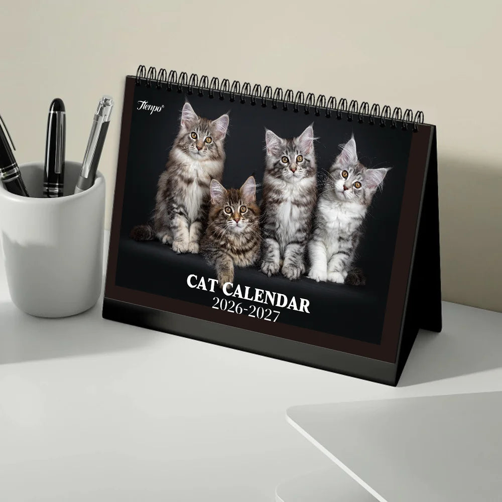 1pc 2026-2027 Cat Theme Calendar, Pet Cat，24- Monthly Planner, Desktop Calendar, Perfect Gift for the New Year