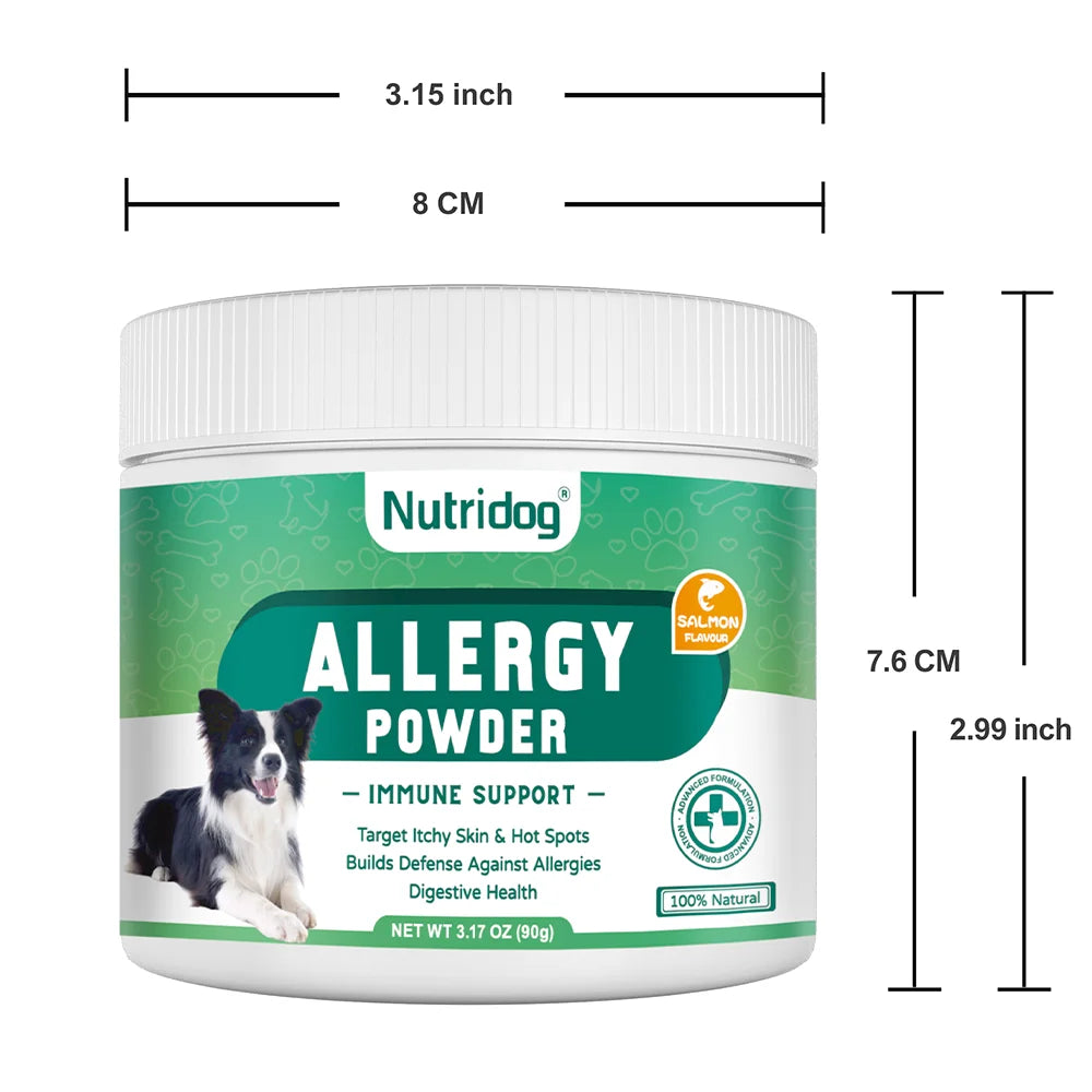 Anti-allergy & Immune Support Powder for dogs, Contains Omega-3 Fish Oil, Probiotics, Quercetin for itching relief and seasonal allergies