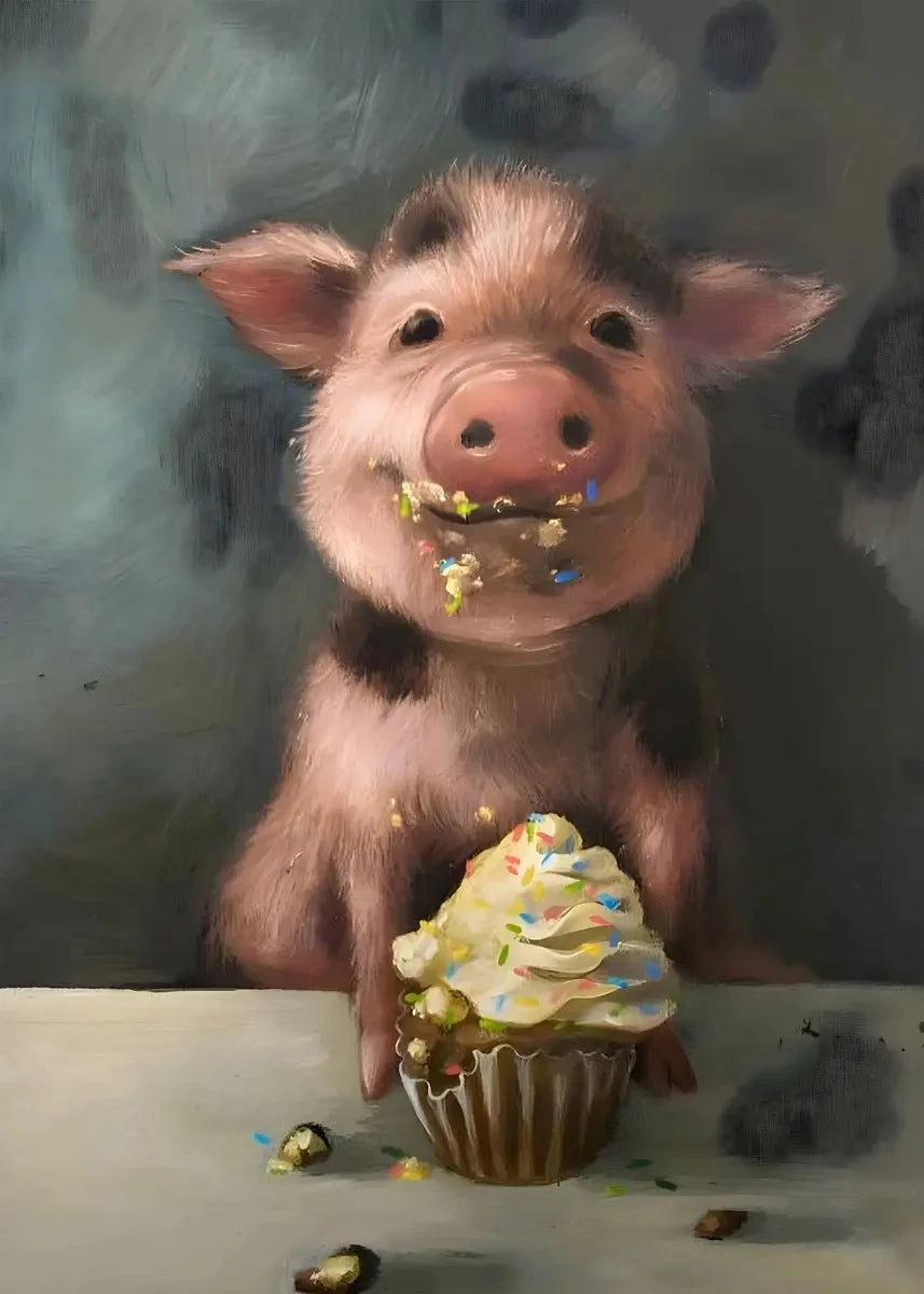 Funny Animals Personify Poster Print Cat Dog Rabbit Hamster Eat Something Canvas Painting Wall Art for Living Room Home Decor