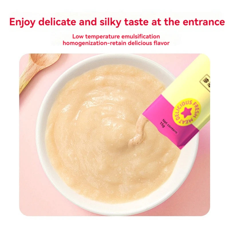 10pcs Cat Pet Snacks 15g/Stripe Liquid Wet Grain Tuna, Chicken, Cod choice flavors, Excellent Stocking stuffers, healthy