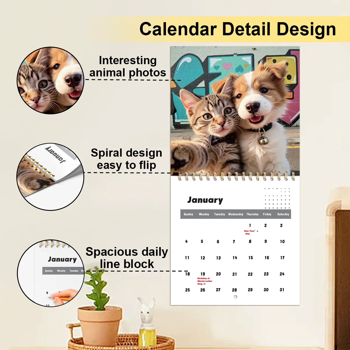 2026 Cute Cat & Dog Creative Calendar New Design,  Thoughtful New Year's Gift for Friends and Family