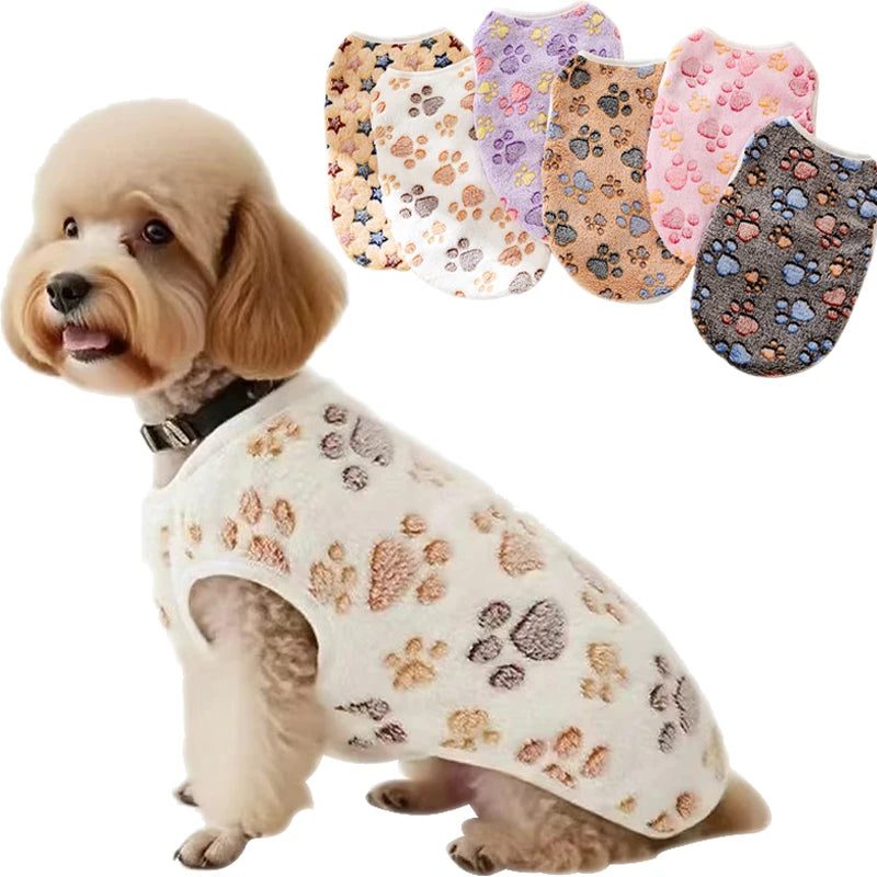 Flannel Dog Clothes Pet Clothes for Small Medium Dogs Soft Puppy Vest Cute Paw Print Chihuahua Coat Yorkshire Vest Pet Costume