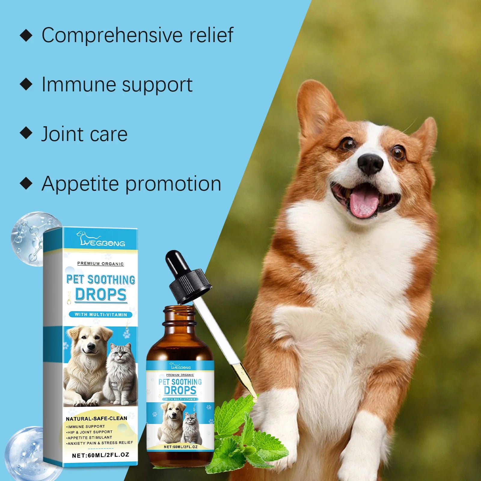 Immunity Boost Care Drops, Relieves Pet Stress and Pain, Enhance Pets' Immunity for Dogs and Cats