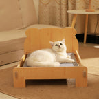 Wooden Cat or small Dog Bed,  Teddy Bear Pattern Cover Furniture, Comfortable Durable, warm and inviting.