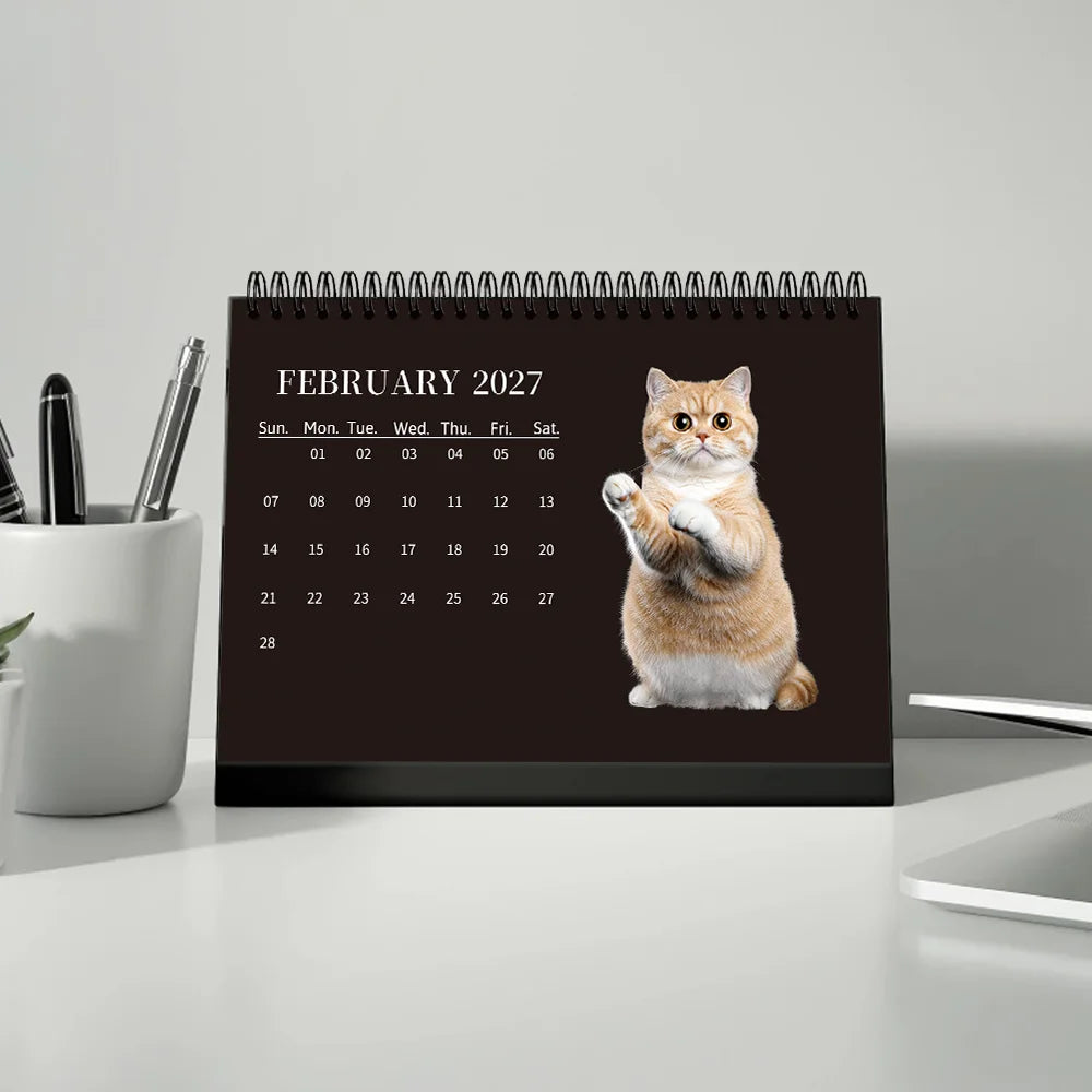 1pc 2026-2027 Cat Theme Calendar, Pet Cat，24- Monthly Planner, Desktop Calendar, Perfect Gift for the New Year