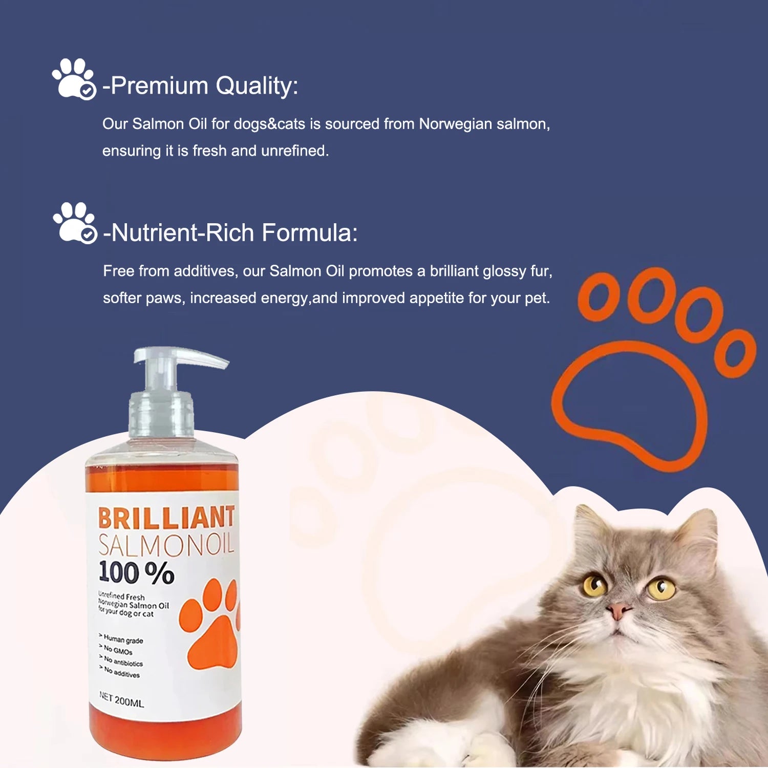 8 fl oz 200ML SALMON OIL for Pets (Dog and Cats),  Natural No Chemical Treatment, 21 Omega Fatty Acids, Nutritional Supplements