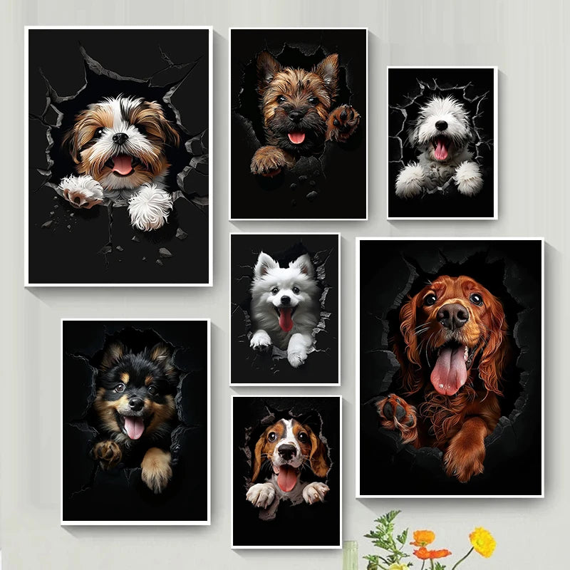 Funny The Dog In The Crevice Posters Norwich Terrier Lhasa Apso Dog Prints Canvas Painting Wall Pictures Home Kid's Room Decor