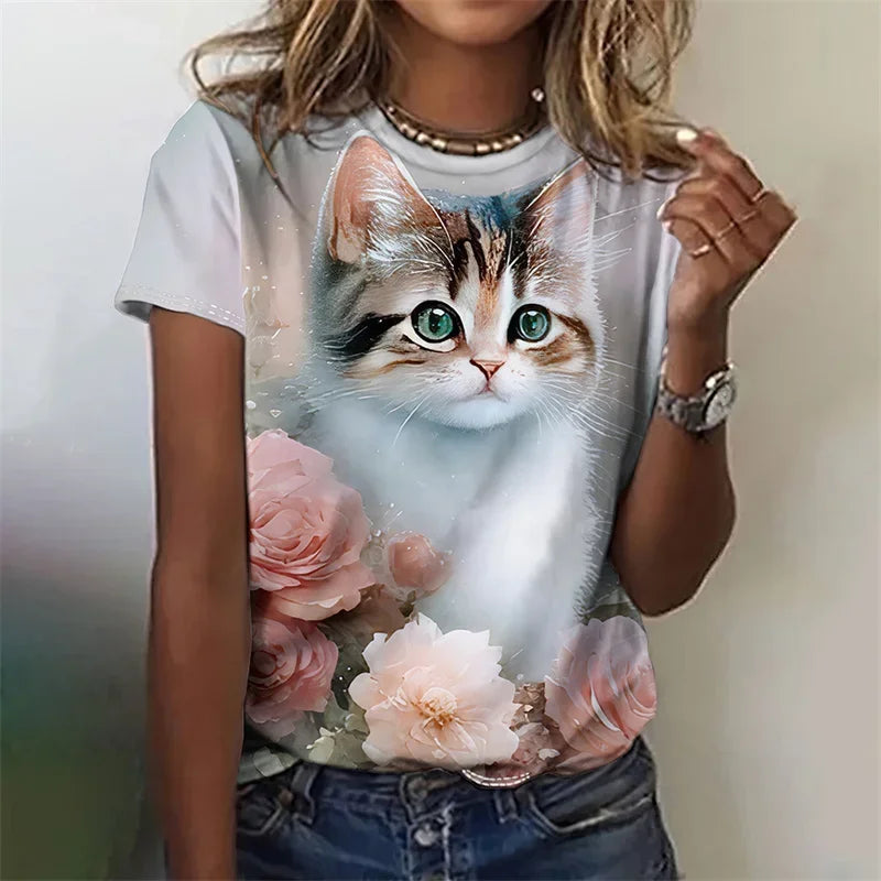 3D Printed Artistic Cat TShirt for Women  Plus Size Casual Short Sleeves Loose T Shirts ONeck Tops Funny Animal Pet Pattern Tees