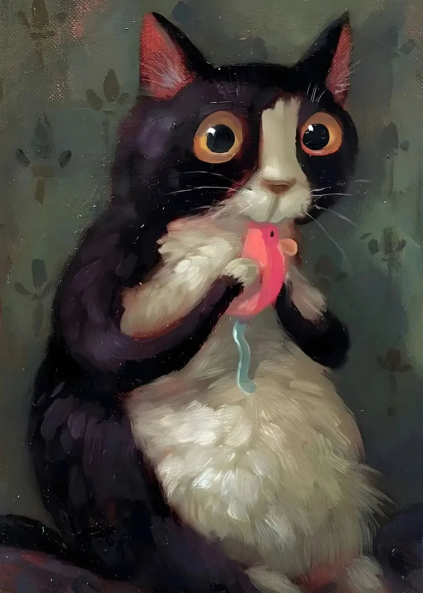 Funny Animals Personify Poster Print Cat Dog Rabbit Hamster Eat Something Canvas Painting Wall Art for Living Room Home Decor