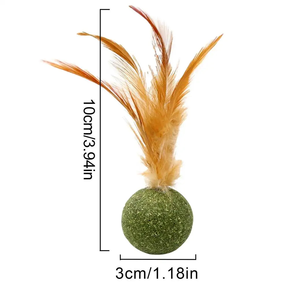 Natural Catnip Feather Balls - Lickable - Cat Kitten Scratchers - Fresh Breath  - Chewing Toy
