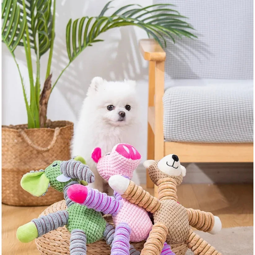 Indestructible Large Dog Sound Squeaky Toys - Animals Shape - Soft Plush - Chewy Dental Toy