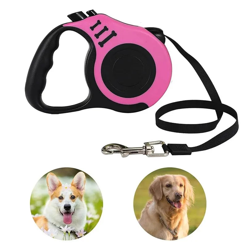 Retractable Nylon Dog Leash, 3m/5m Suitable For Small & Medium Dogs With One-Button Brake & Lock