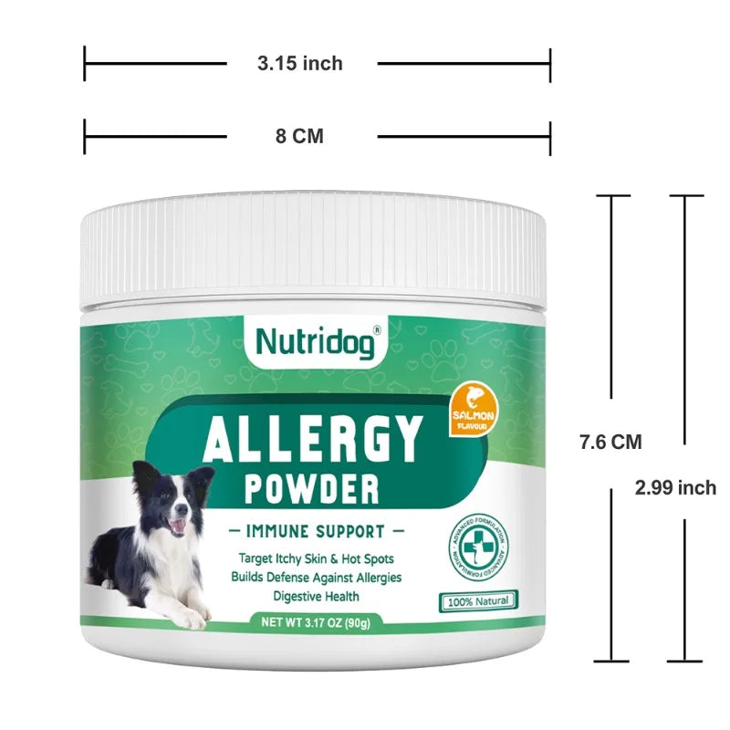 Anti-allergy & Immune Support Powder for dogs, Contains Omega-3 Fish Oil, Probiotics, Quercetin for itching relief and seasonal allergies