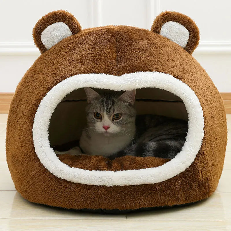Warm Indoor Cat Kitten small dog Pet House - Funny, Plush Lounger - Cave Bed