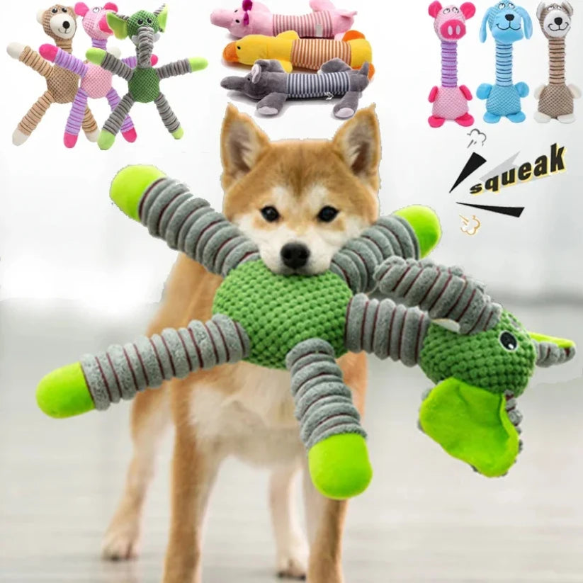 Indestructible Large Dog Sound Squeaky Toys - Animals Shape - Soft Plush - Chewy Dental Toy