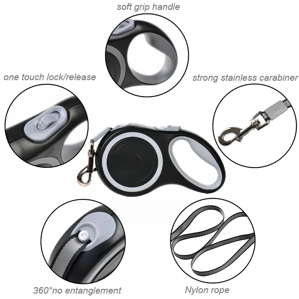 Long Strong Pet Leash For Large Dogs, Durable Nylon, Retractable, 5m/8m