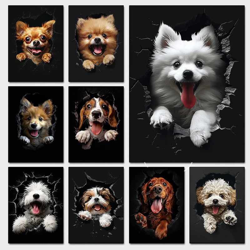 Funny The Dog In The Crevice Posters Norwich Terrier Lhasa Apso Dog Prints Canvas Painting Wall Pictures Home Kid's Room Decor