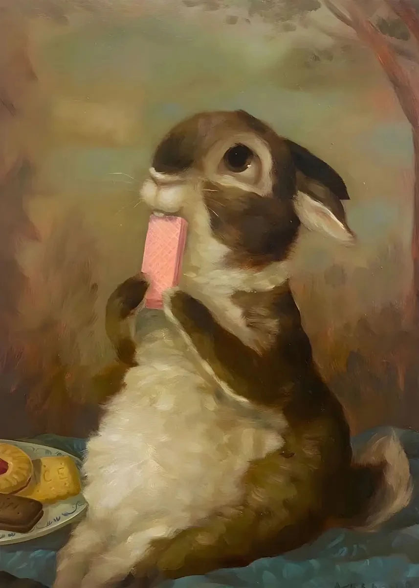 Funny Animals Personify Poster Print Cat Dog Rabbit Hamster Eat Something Canvas Painting Wall Art for Living Room Home Decor