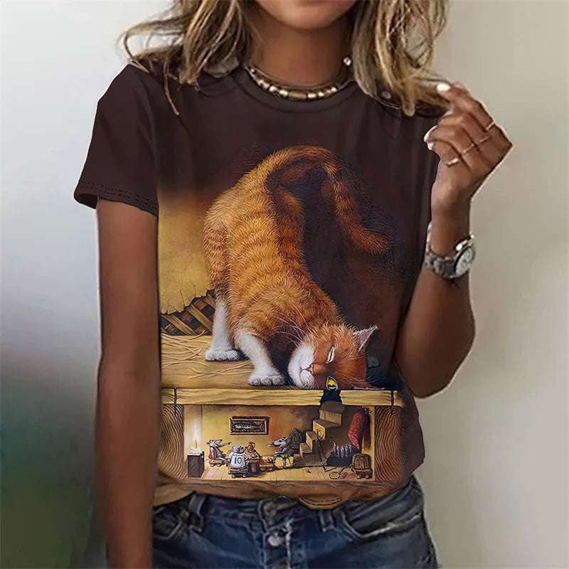 3D Printed Artistic Cat TShirt for Women  Plus Size Casual Short Sleeves Loose T Shirts ONeck Tops Funny Animal Pet Pattern Tees