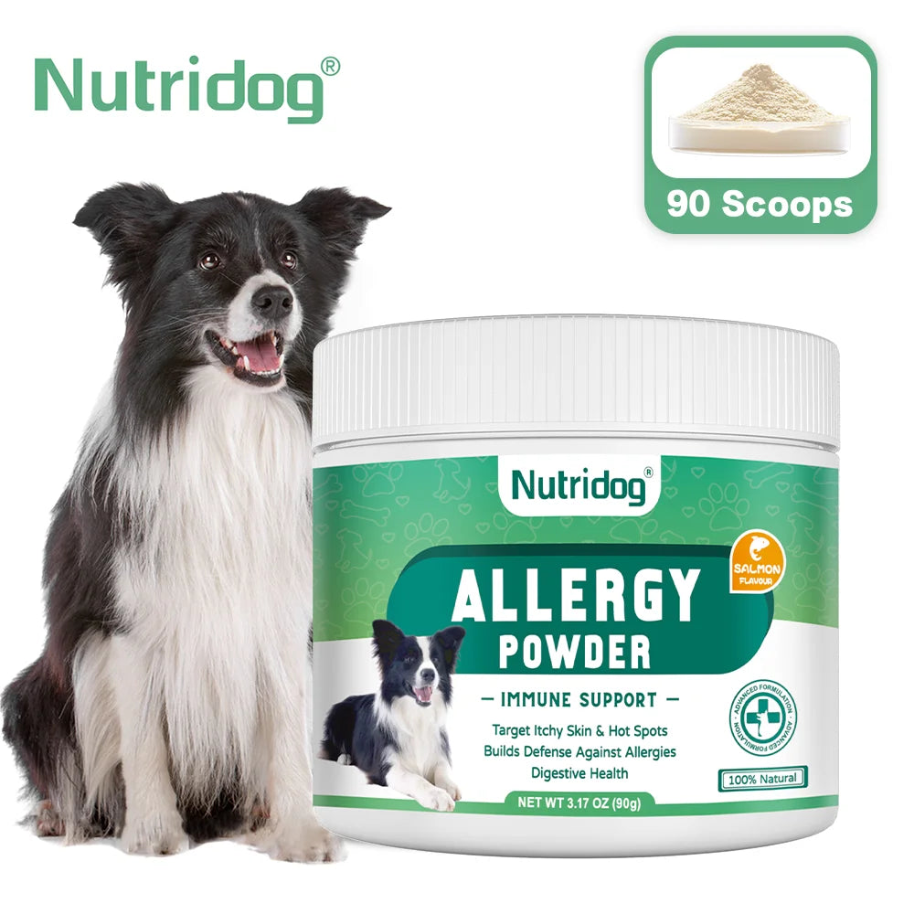 Anti-allergy & Immune Support Powder for dogs, Contains Omega-3 Fish Oil, Probiotics, Quercetin for itching relief and seasonal allergies