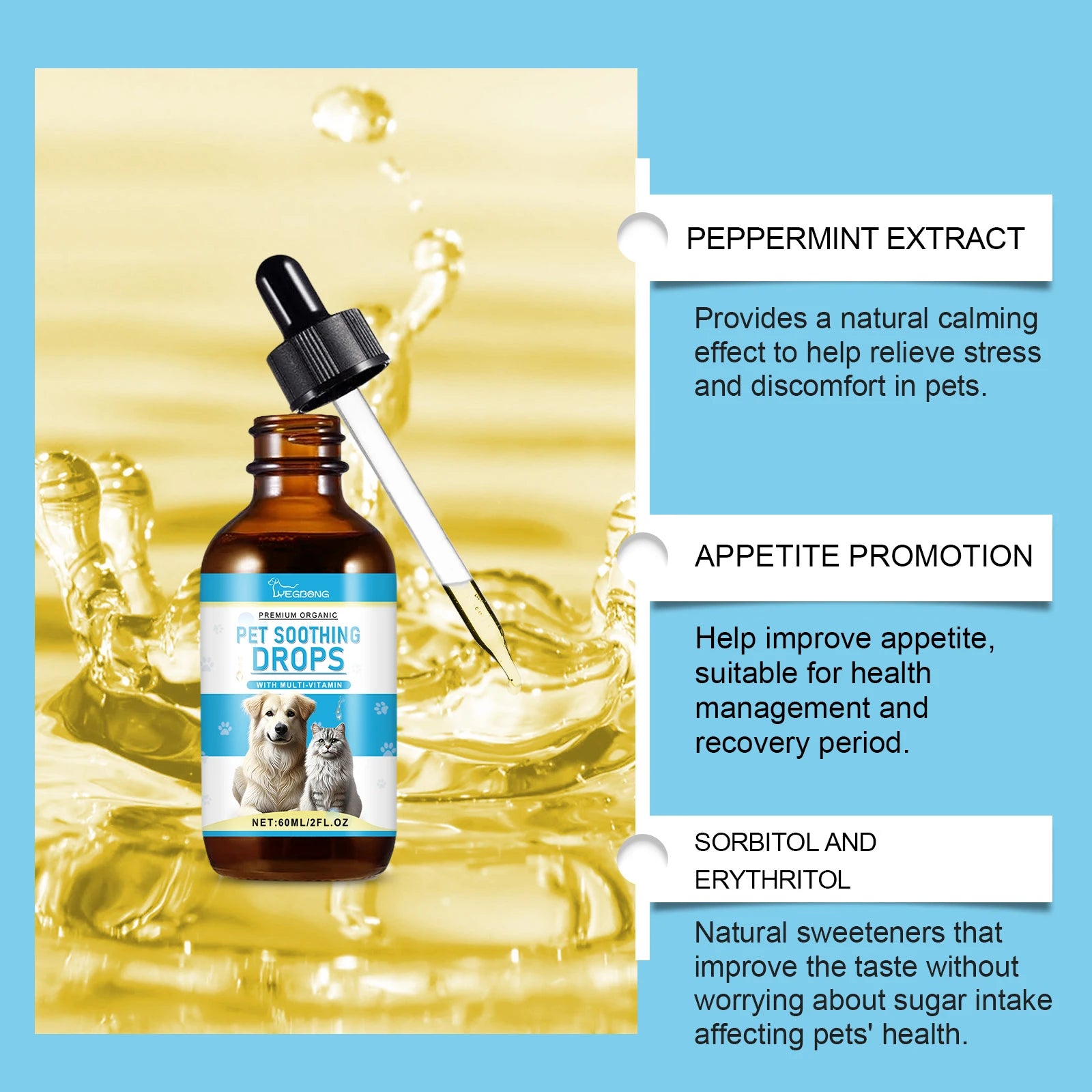 Immunity Boost Care Drops, Relieves Pet Stress and Pain, Enhance Pets' Immunity for Dogs and Cats