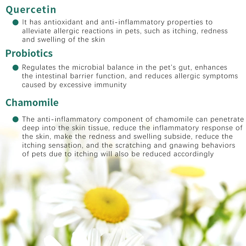 Anti-allergy & Immune Support Powder for dogs, Contains Omega-3 Fish Oil, Probiotics, Quercetin for itching relief and seasonal allergies