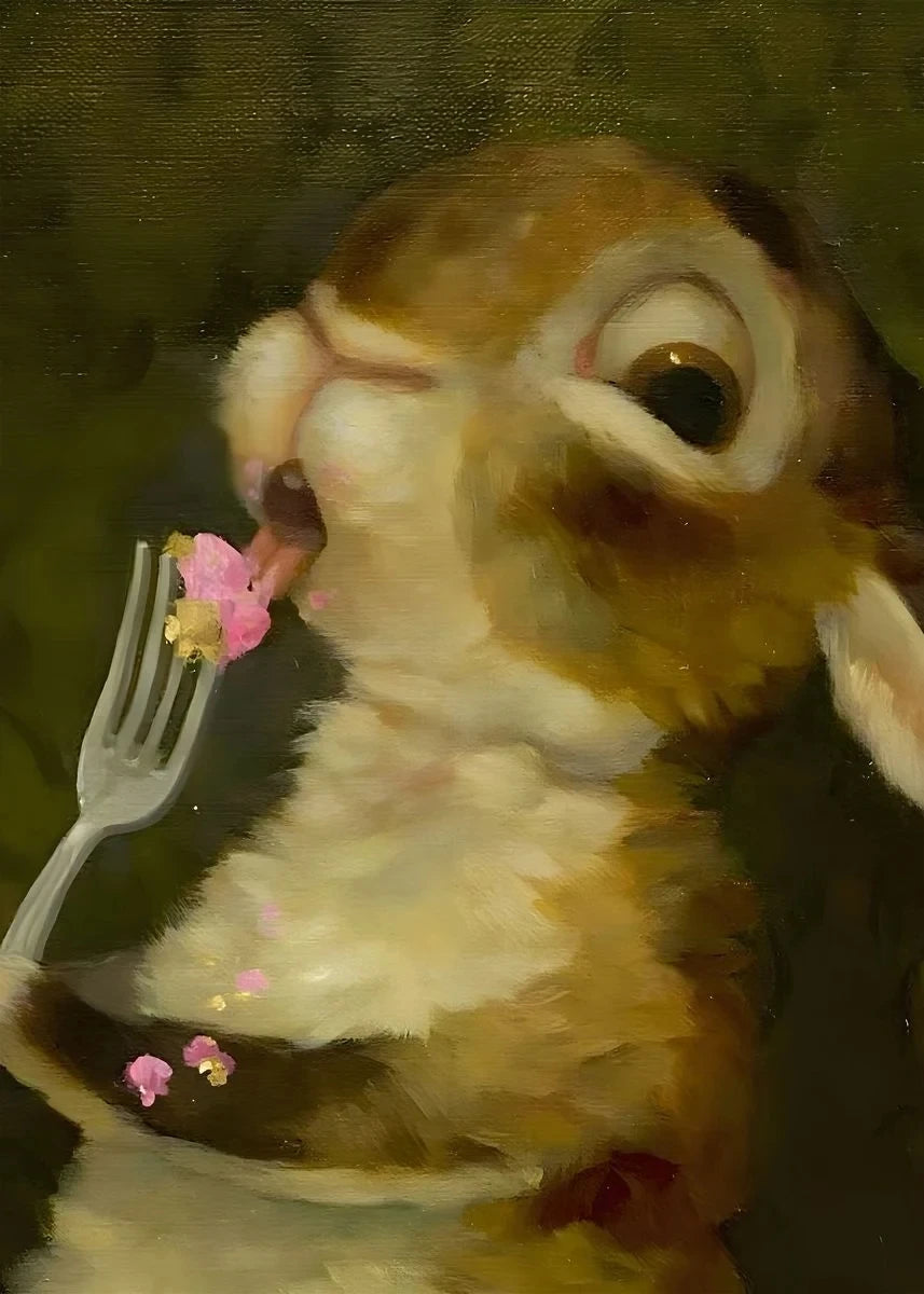 Funny Animals Personify Poster Print Cat Dog Rabbit Hamster Eat Something Canvas Painting Wall Art for Living Room Home Decor