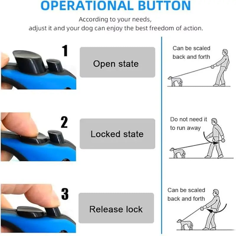 Retractable Nylon Dog Leash, 3m/5m Suitable For Small & Medium Dogs With One-Button Brake & Lock