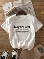 Women's Dog Lover Graphic Print T-Shirt - "Dogtrovert" Short Sleeve